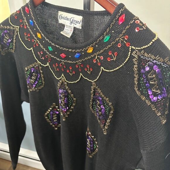 Vintage Christine Gerard Sequin Beaded Sweater Size Medium - Picture 3 of 5